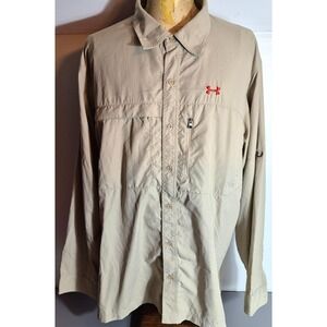 Under Armour Flats Guide Mens Long Sleeve Vented Shirt XXL 2XL Beige Polyester